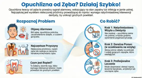 Opuchlizna po leczeniu kanałowym objawy: ból, obrzęk policzka, gorączka. Ropień zęba wymaga pilnej wizyty u dentysty.