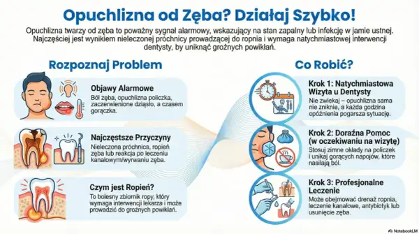 Opuchlizna po leczeniu kanałowym objawy: ból, obrzęk policzka, gorączka. Ropień zęba wymaga pilnej wizyty u dentysty.
